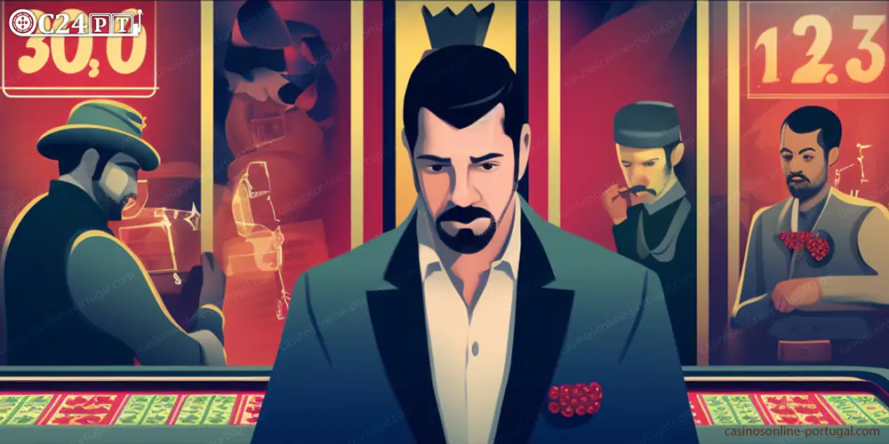 Um retrato ilustrado do editor-chefe da OC24PT (GuiaDosCasinos.PT) e de um membro da equipa da OC24.LTD